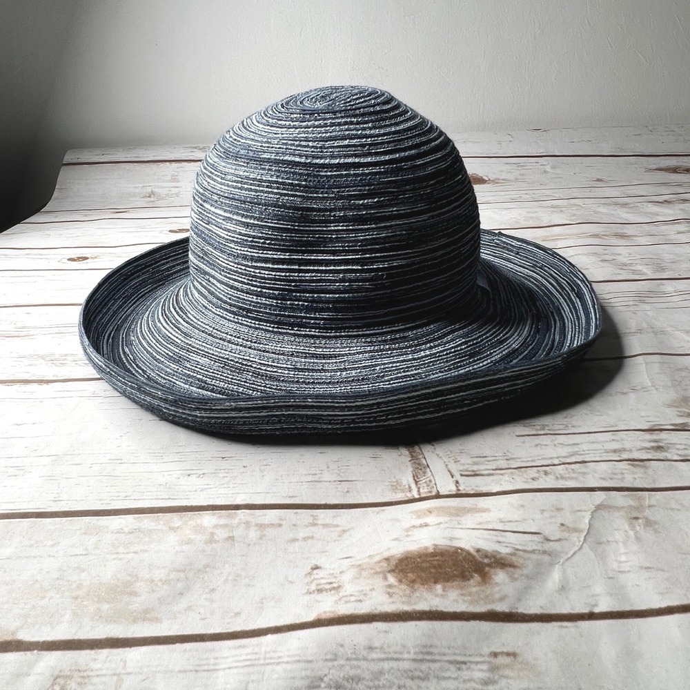 Wallaroo Hat Company Sydney Sun Hat Navy White Braided Packable Adjustable O/S